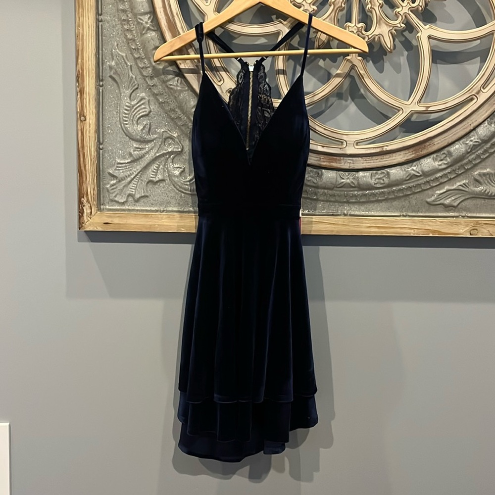 Size S Dark Blue Velvet looking Cocktail Dress
